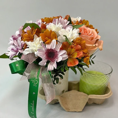 Сет "Лайм". Набор стаканчики с цветами и аромасвечой 70402