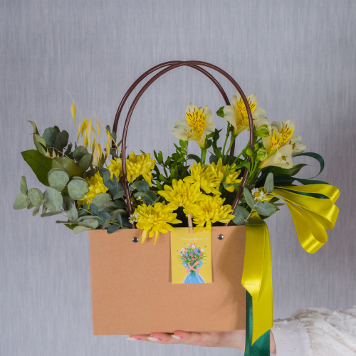 Сумочка с альстромерией и хризантемой "Бабье лето" арт. 38368Дв