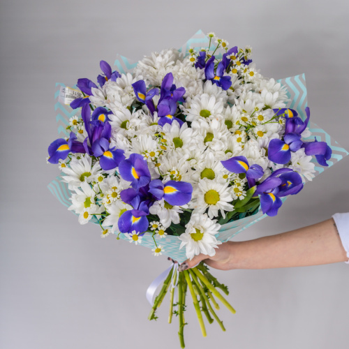 Букет с хризантемой, ирисами и ромашками арт. 52674
