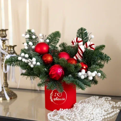 Композиция новогодняя из нобилиса "Праздник к вам приходит" N 90868