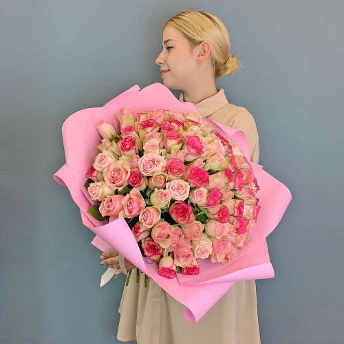 Букет 101 розовая роза Кения в упаковке N 29178-Р