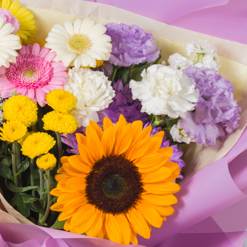 Букет в школу с подсолнухом "До свиданья, лето!" N 38164