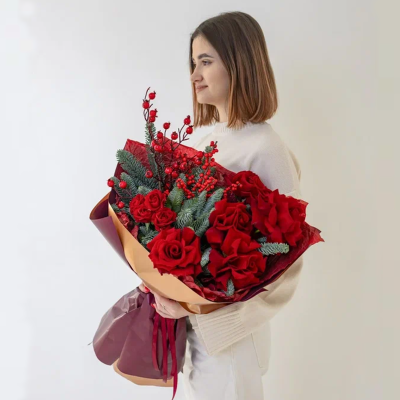 Букет "Французский поцелуй" из красных роз N91396