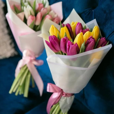 Букет из 15 тюльпанов Дабл-МИКС (в упаковке) 28405